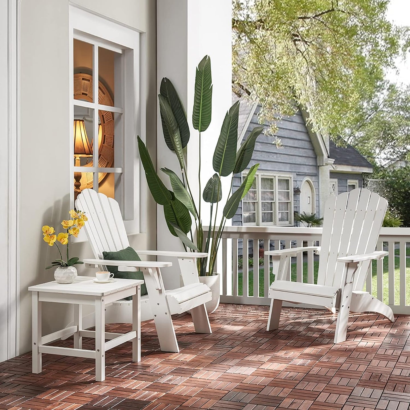 Psilvam Adirondack Chair, Oversized Poly Lumber Fire Pit Chair with Cup Holder, 350Lbs Support Patio Chairs for Garden, Weather Resistant Outdoors Seating, Relaxing Gift for Father & Mother